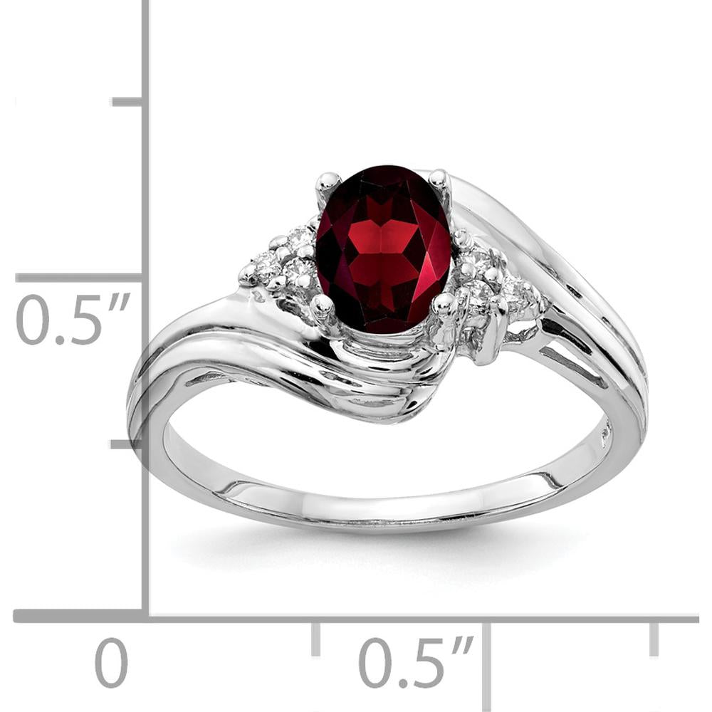 14K White Gold Oval Garnet and Diamond Accent Ring with 7x5mm Natural Garnet - 1.00 Carat Garnet and 0.01 Carat Total Diamond Weight by Monteluci Fine Jewelry