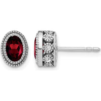 14K White Gold Oval Garnet and Diamond Button Earrings - 0.60 Carat Total Garnet Weight, 0.12 Carat Total Diamond Weight by Monteluci Fine Jewelry