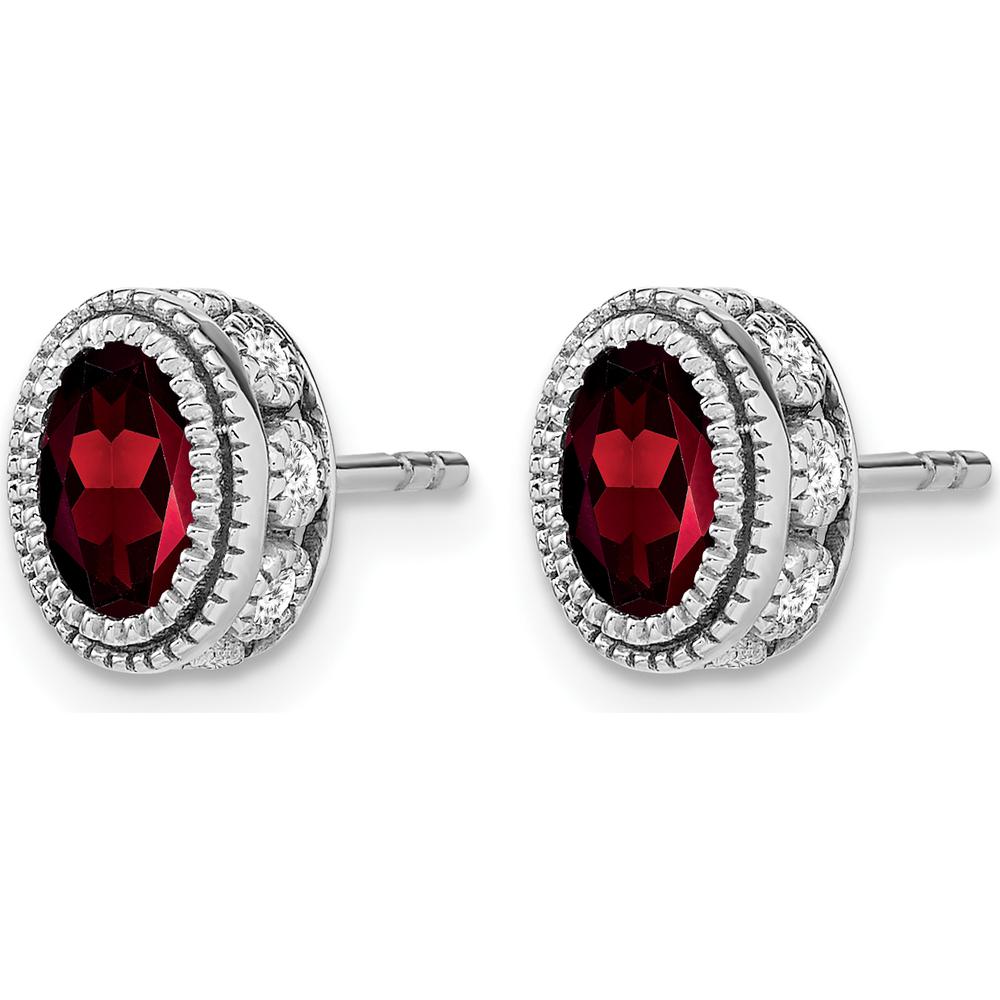 14K White Gold Oval Garnet and Diamond Button Earrings - 0.60 Carat Total Garnet Weight, 0.12 Carat Total Diamond Weight by Monteluci Fine Jewelry