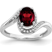 14K White Gold Oval Garnet and Diamond Bypass Ring - 1.47 Carat Garnet, 0.005 Carat Total Diamond Weight by 0