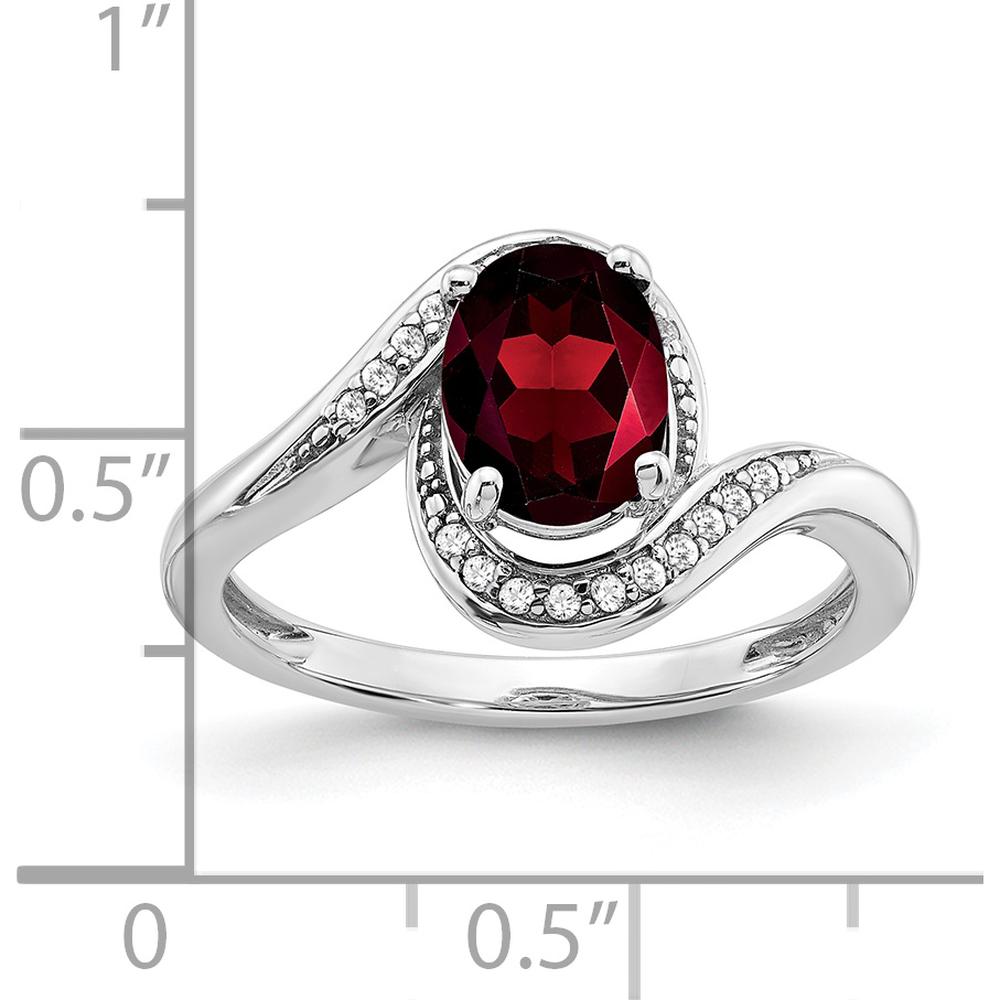 14K White Gold Oval Garnet and Diamond Bypass Ring - 1.47 Carat Garnet, 0.005 Carat Total Diamond Weight by 0