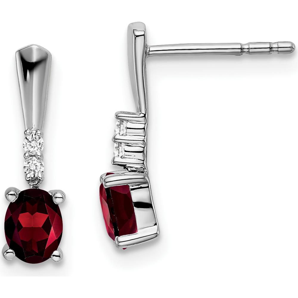 14K White Gold Oval Garnet and Diamond Dangle Earrings - 0.35 Carat Total Garnet Weight, 0.01 Carat Total Diamond Weight by Oro Pregiato