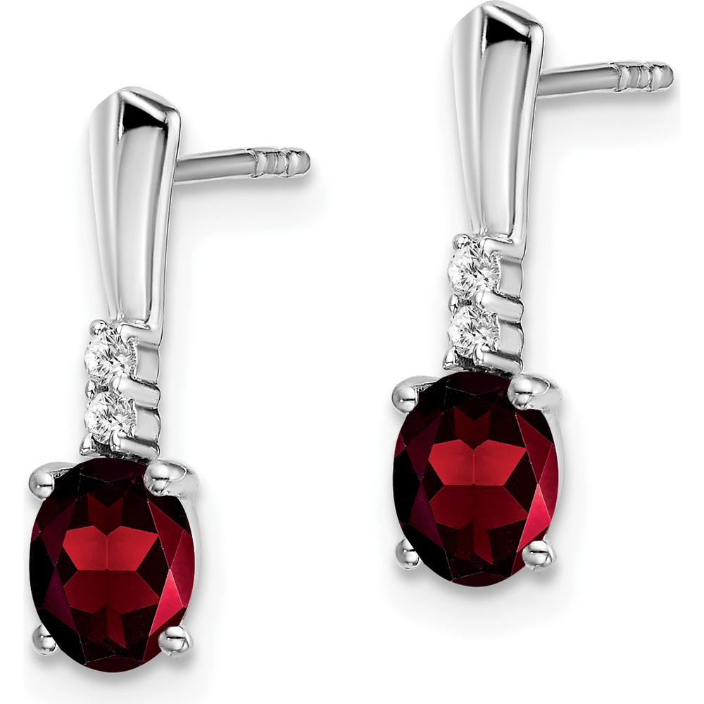 14K White Gold Oval Garnet and Diamond Dangle Earrings - 0.35 Carat Total Garnet Weight, 0.01 Carat Total Diamond Weight by Oro Pregiato