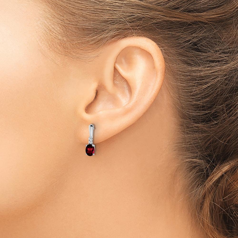 14K White Gold Oval Garnet and Diamond Dangle Earrings - 0.35 Carat Total Garnet Weight, 0.01 Carat Total Diamond Weight by Oro Pregiato