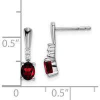 14K White Gold Oval Garnet and Diamond Dangle Earrings - 0.35 Carat Total Garnet Weight, 0.01 Carat Total Diamond Weight by Oro Pregiato
