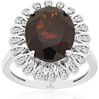 14K White Gold Oval Garnet and Diamond Halo Ring with 5.50 Carat Garnet and 0.33 Carat Total Diamond Weight - Royal Jewelry