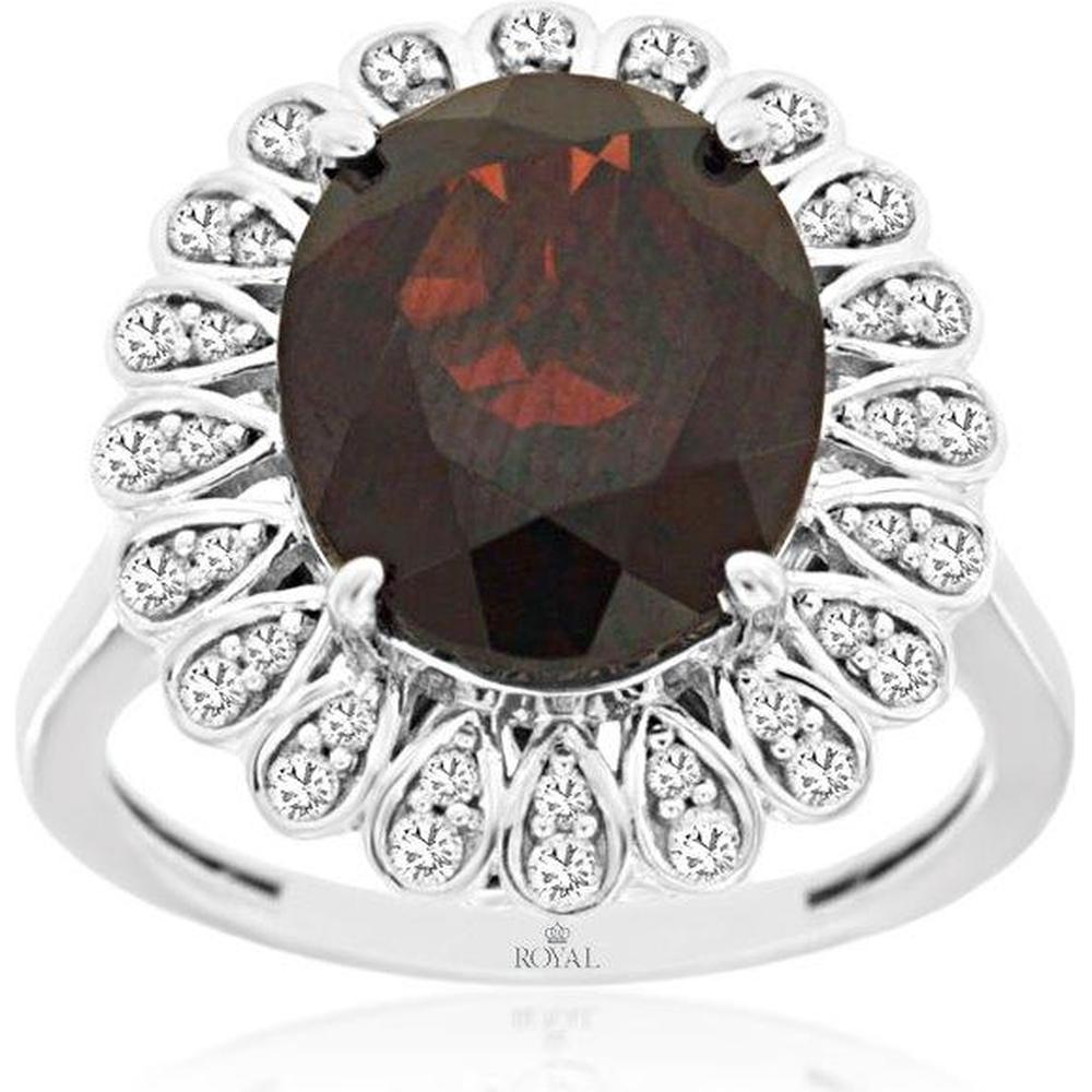 14K White Gold Oval Garnet and Diamond Halo Ring with 5.50 Carat Garnet and 0.33 Carat Total Diamond Weight - Royal Jewelry