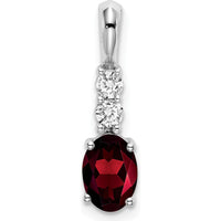 14K White Gold Oval Garnet and Diamond Pendant - 0.75 Carat Garnet and 0.065 Carat Diamonds by Oro Pregiato