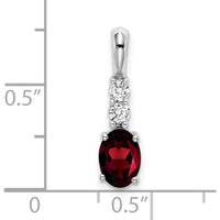 14K White Gold Oval Garnet and Diamond Pendant - 0.75 Carat Garnet and 0.065 Carat Diamonds by Oro Pregiato