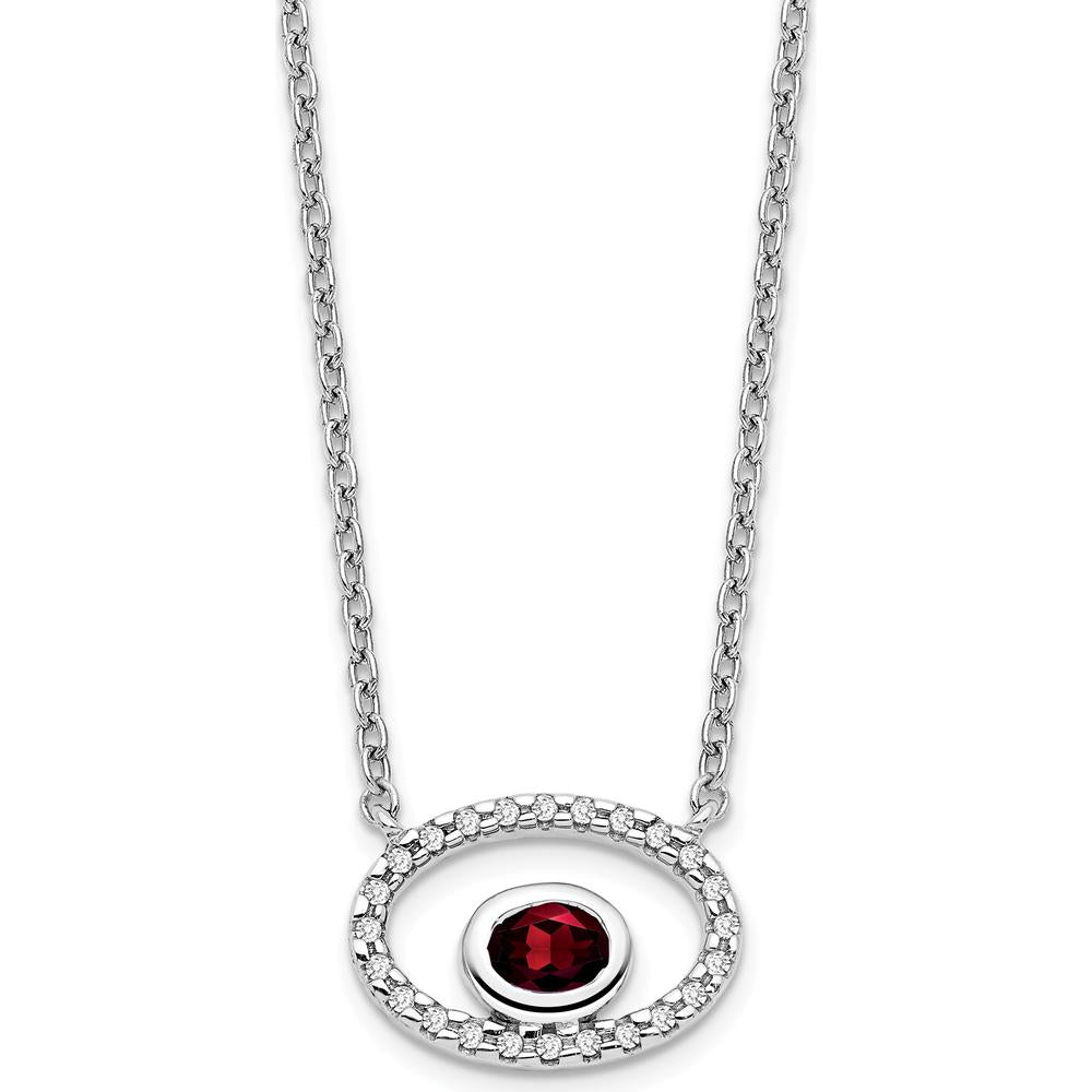 14K White Gold Oval Garnet and Diamond Pendant Necklace - 0.22 Carat Garnet, 0.072 Carat Total Diamond Weight by Lumare Gioia