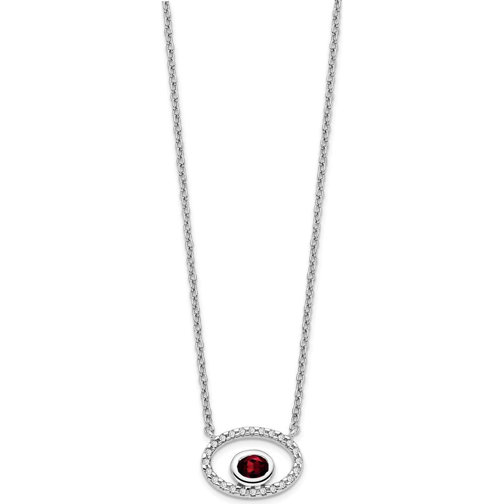 14K White Gold Oval Garnet and Diamond Pendant Necklace - 0.22 Carat Garnet, 0.072 Carat Total Diamond Weight by Lumare Gioia