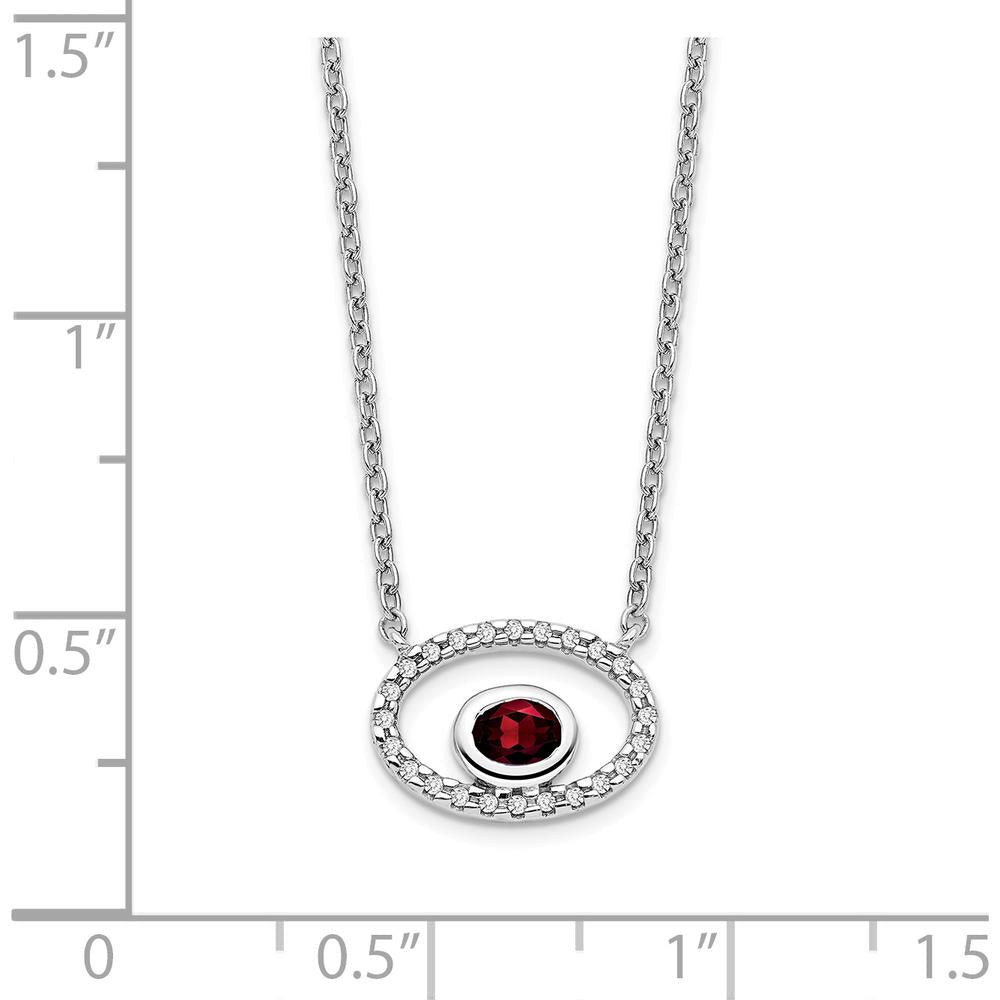 14K White Gold Oval Garnet and Diamond Pendant Necklace - 0.22 Carat Garnet, 0.072 Carat Total Diamond Weight by Lumare Gioia