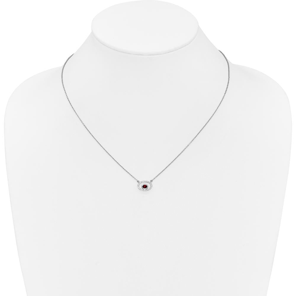 14K White Gold Oval Garnet and Diamond Pendant Necklace - 0.22 Carat Garnet, 0.072 Carat Total Diamond Weight by Lumare Gioia