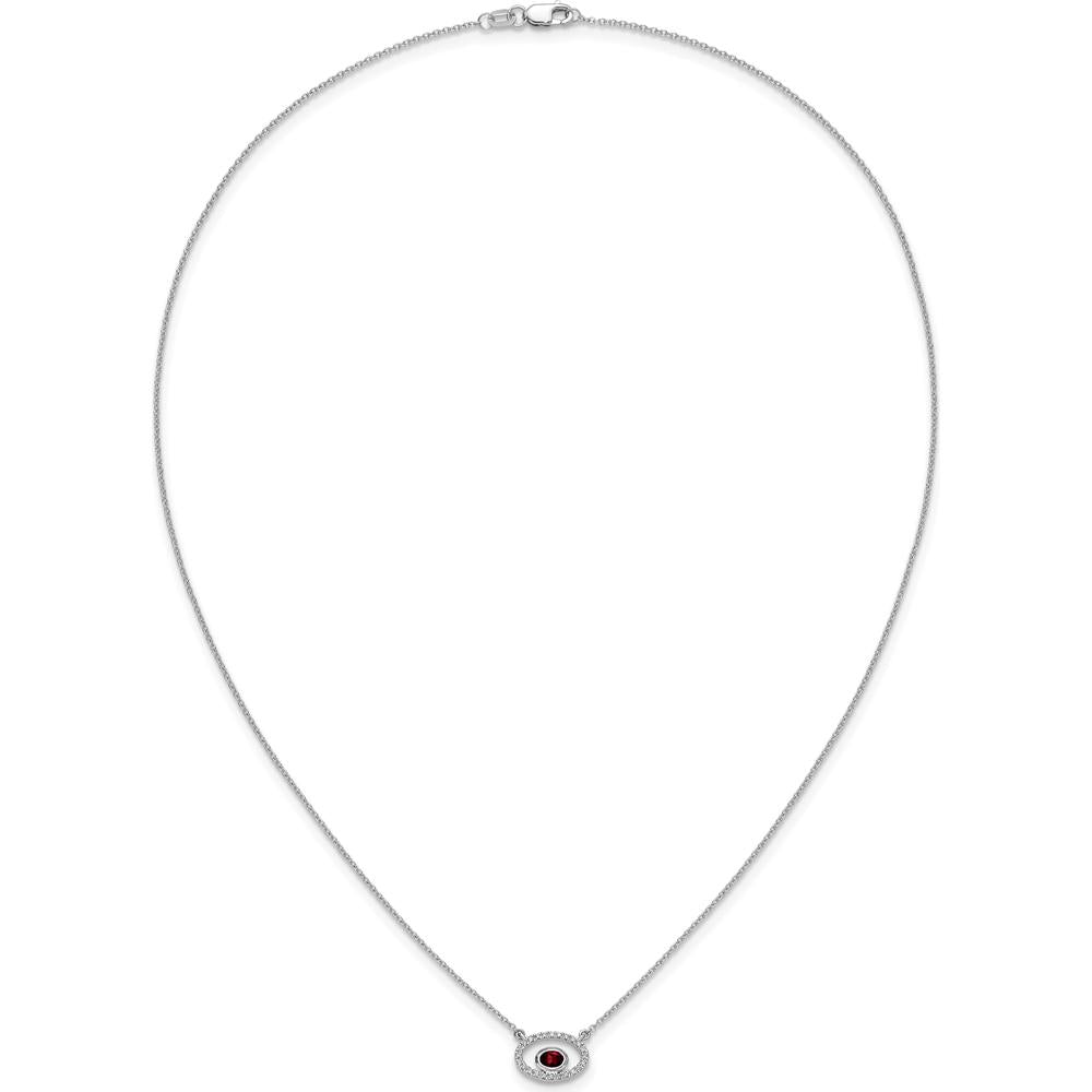 14K White Gold Oval Garnet and Diamond Pendant Necklace - 0.22 Carat Garnet, 0.072 Carat Total Diamond Weight by Lumare Gioia