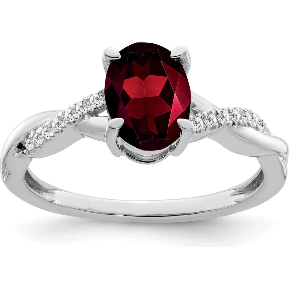 14K White Gold Oval Garnet and Diamond Ring with 1.47 Carat Garnet and 0.07 Carat Diamond Accents by 0