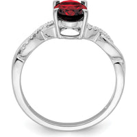 14K White Gold Oval Garnet and Diamond Ring with 1.47 Carat Garnet and 0.07 Carat Diamond Accents by 0