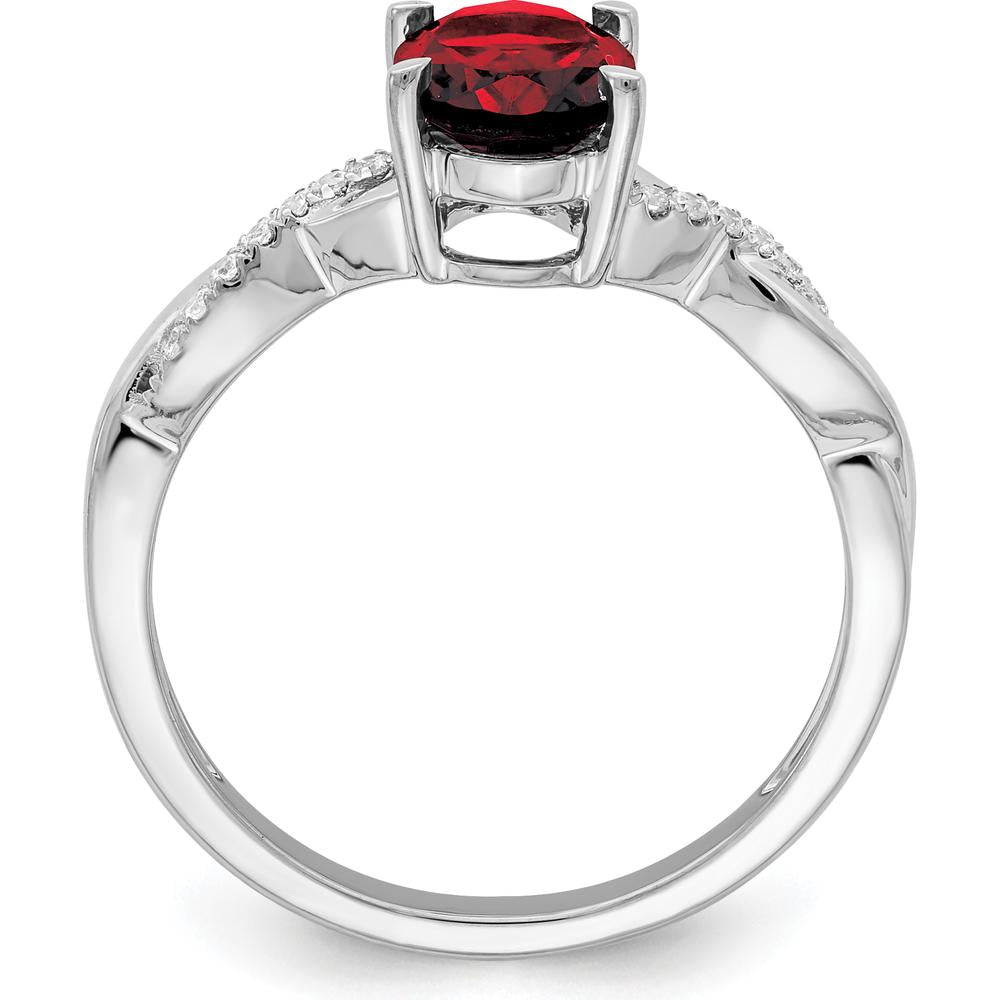 14K White Gold Oval Garnet and Diamond Ring with 1.47 Carat Garnet and 0.07 Carat Diamond Accents by 0