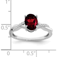 14K White Gold Oval Garnet and Diamond Ring with 1.47 Carat Garnet and 0.07 Carat Diamond Accents by 0