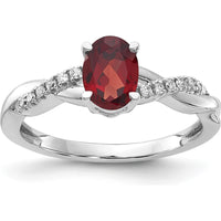 14K White Gold Oval Garnet and Diamond Ring with 14 Round Diamonds - 0.006 Carat Total Diamond Weight by 0