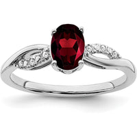 14K White Gold Oval Garnet and Diamond Ring with Round Diamond Accents - .935 Carat Garnet, 0.048 Carat Total Diamond Weight by 0