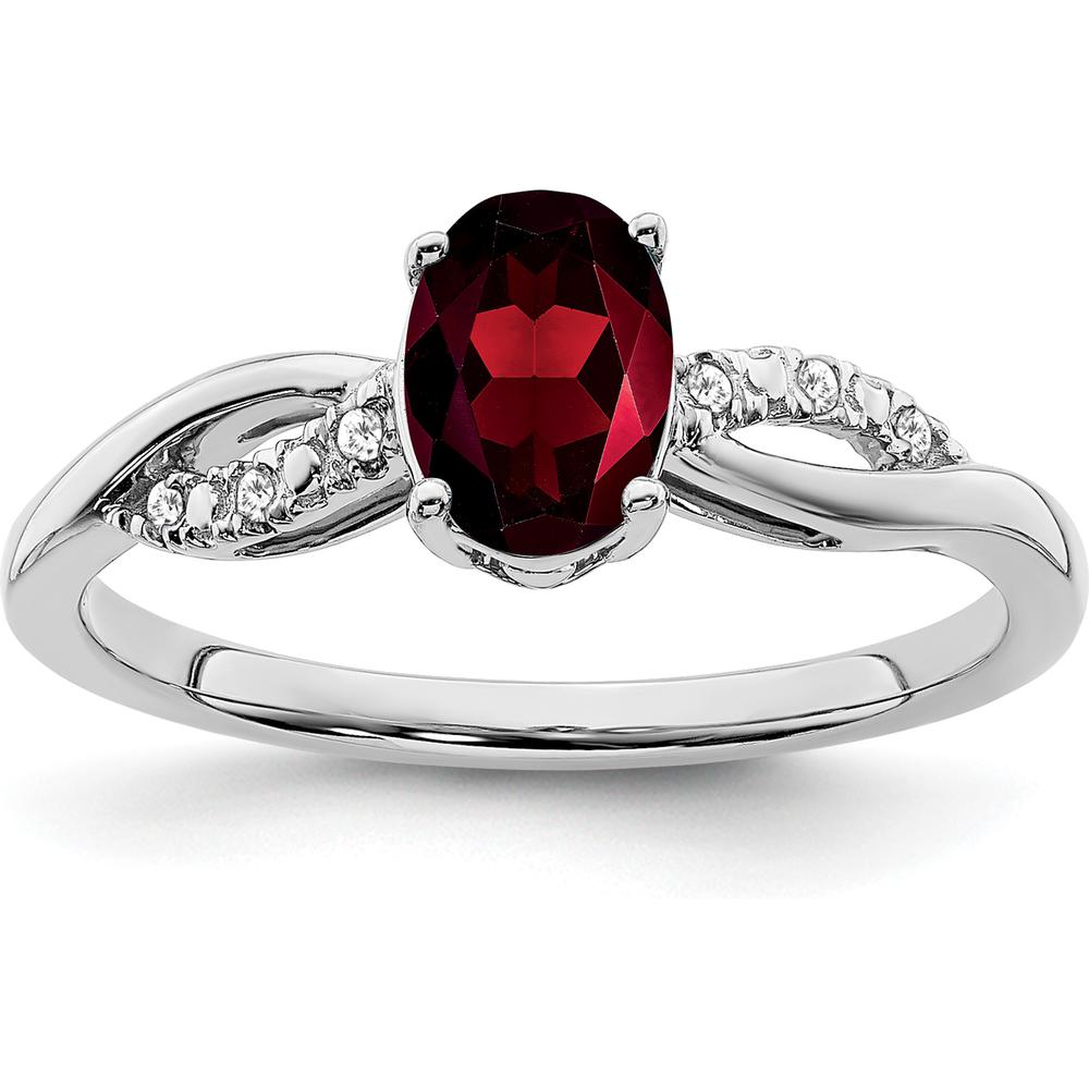 14K White Gold Oval Garnet and Diamond Ring with Round Diamond Accents - .935 Carat Garnet, 0.048 Carat Total Diamond Weight by 0