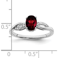 14K White Gold Oval Garnet and Diamond Ring with Round Diamond Accents - .935 Carat Garnet, 0.048 Carat Total Diamond Weight by 0