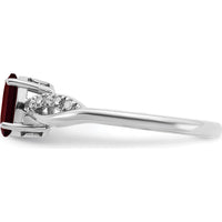 14K White Gold Oval Garnet and Diamond Ring with Round Diamond Accents - .935 Carat Garnet, 0.048 Carat Total Diamond Weight by 0
