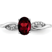 14K White Gold Oval Garnet and Diamond Ring with Round Diamond Accents - .935 Carat Garnet, 0.048 Carat Total Diamond Weight by 0