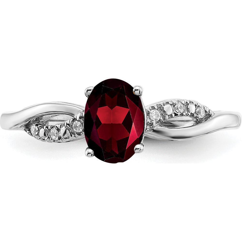 14K White Gold Oval Garnet and Diamond Ring with Round Diamond Accents - .935 Carat Garnet, 0.048 Carat Total Diamond Weight by 0