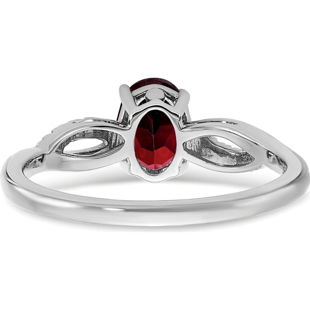 14K White Gold Oval Garnet and Diamond Ring with Round Diamond Accents - .935 Carat Garnet, 0.048 Carat Total Diamond Weight by 0
