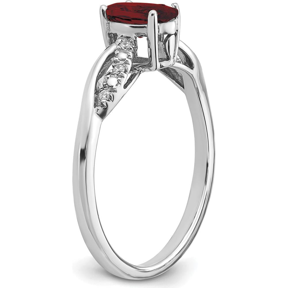 14K White Gold Oval Garnet and Diamond Ring with Round Diamond Accents - .935 Carat Garnet, 0.048 Carat Total Diamond Weight by 0