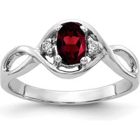 14K White Gold Oval Garnet and Round Diamond Ring - 0.60 Carat Garnet Weight, 0.012 Carat Total Diamond Weight by Monteluci Fine Jewelry