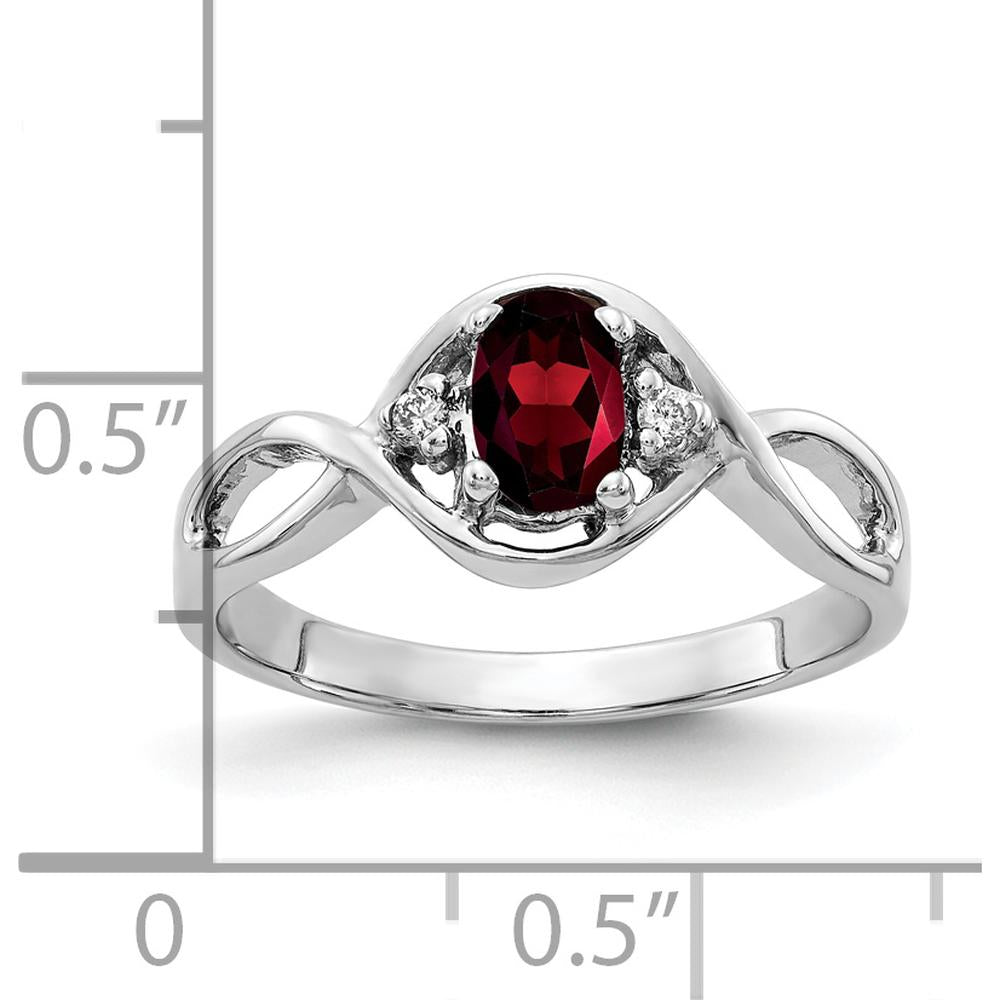 14K White Gold Oval Garnet and Round Diamond Ring - 0.60 Carat Garnet Weight, 0.012 Carat Total Diamond Weight by Monteluci Fine Jewelry