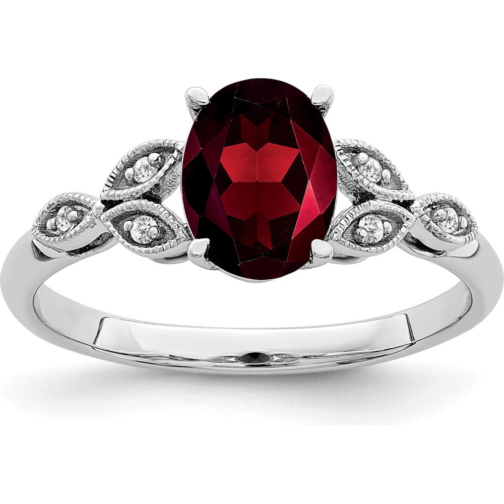 14K White Gold Oval Garnet and Round Diamond Ring - 14.471 Carat Total Garnet Weight by 0