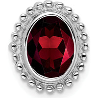 14K White Gold Oval Garnet Beaded Edge Pendant - 1.0 Carat Total Garnet Weight by Lumare Gioia