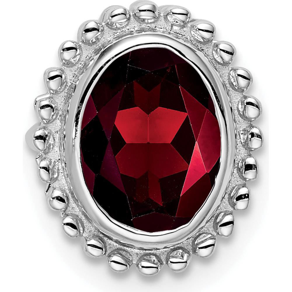 14K White Gold Oval Garnet Beaded Edge Pendant - 1.0 Carat Total Garnet Weight by Lumare Gioia