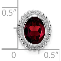 14K White Gold Oval Garnet Beaded Edge Pendant - 1.0 Carat Total Garnet Weight by Lumare Gioia