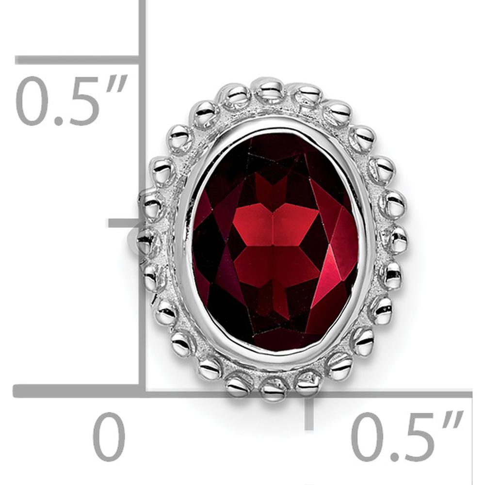 14K White Gold Oval Garnet Beaded Edge Pendant - 1.0 Carat Total Garnet Weight by Lumare Gioia