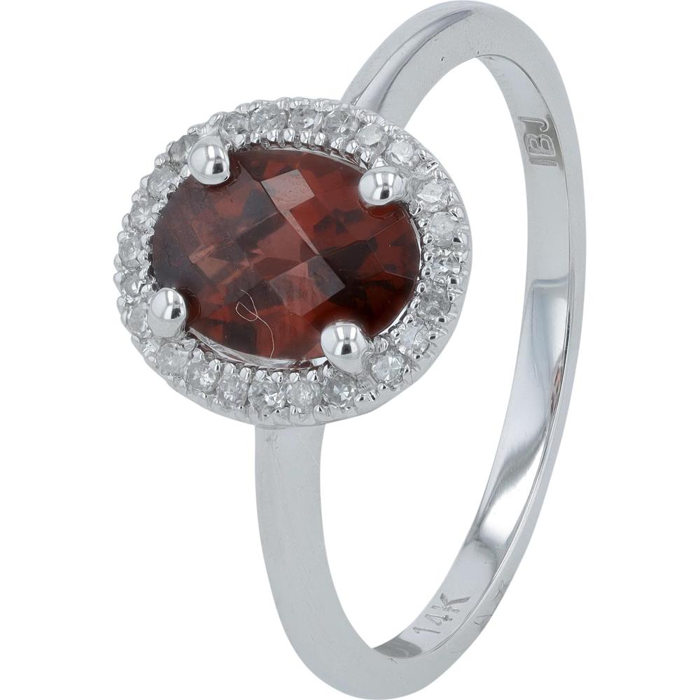 14K White Gold Oval Garnet Halo Ring with 0.10 Carats Total Diamond Weight