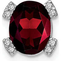 14K White Gold Oval Garnet Pendant with Round Diamond Accents - 1.3 Carat Garnet and 0.048 Carat Total Diamond Weight by Lumare Gioia