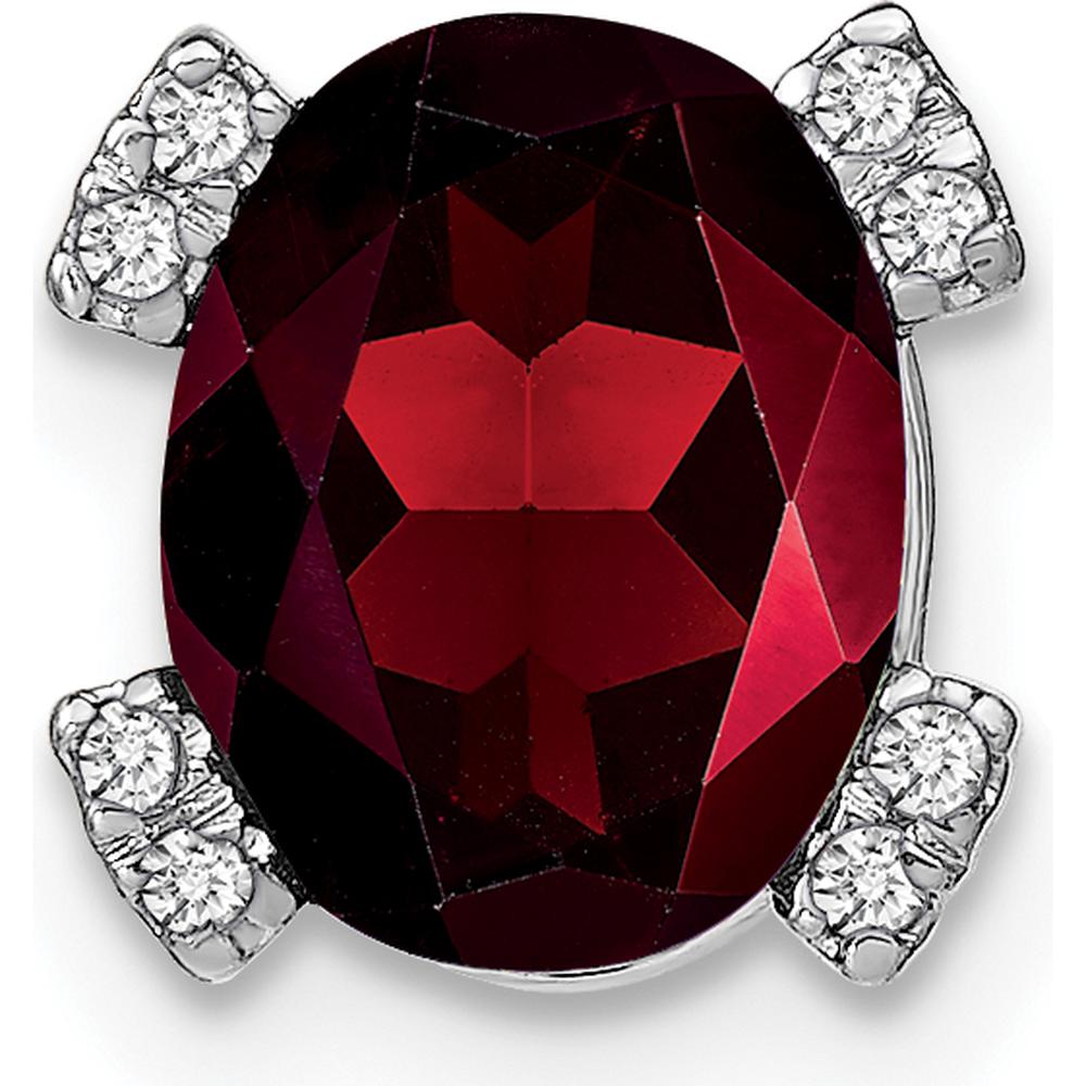 14K White Gold Oval Garnet Pendant with Round Diamond Accents - 1.3 Carat Garnet and 0.048 Carat Total Diamond Weight by Lumare Gioia