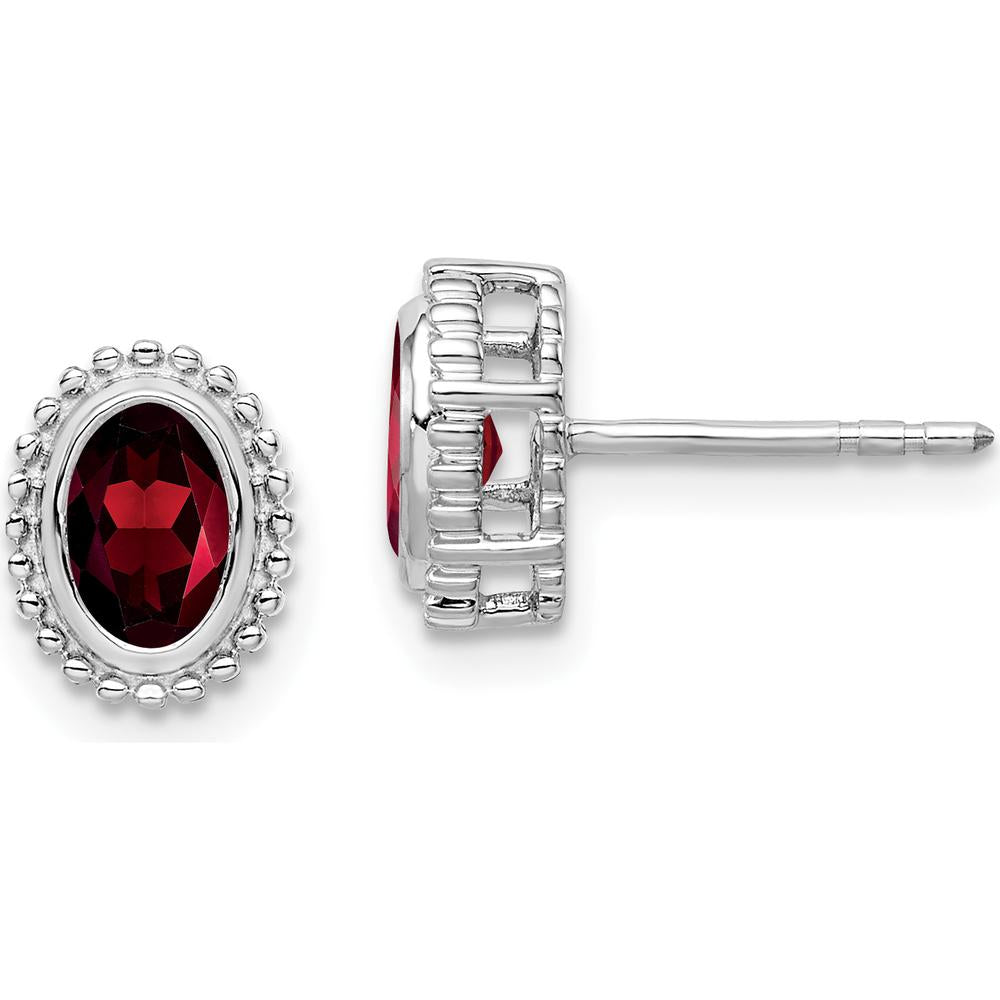 14K White Gold Oval Garnet Post Earrings - 0.6 Carat Total Garnet Weight by Monteluci Fine Jewelry