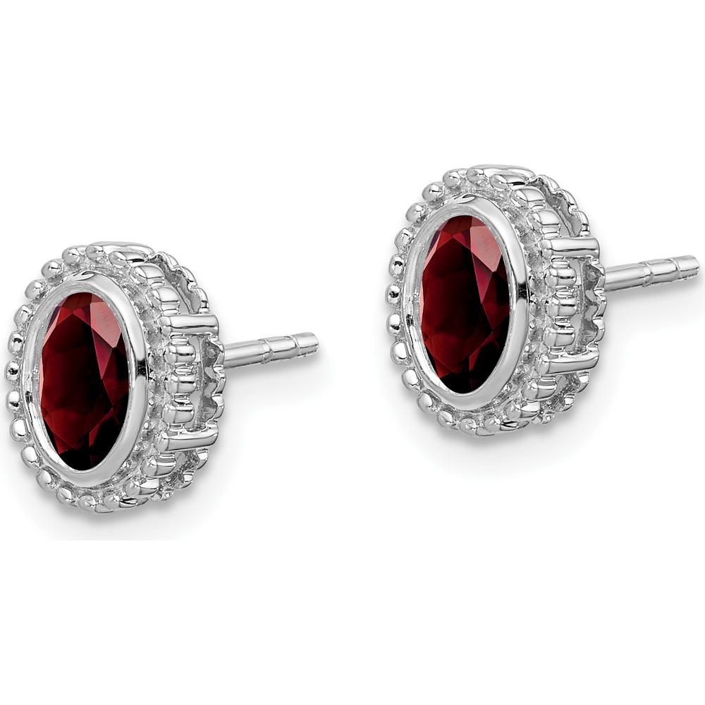 14K White Gold Oval Garnet Post Earrings - 0.6 Carat Total Garnet Weight by Monteluci Fine Jewelry