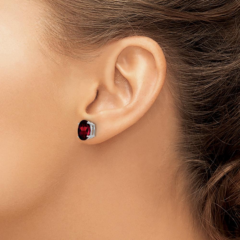 14K White Gold Oval Garnet Stud Earrings - 2.10 Carat Total Garnet Weight by Monteluci Fine Jewelry