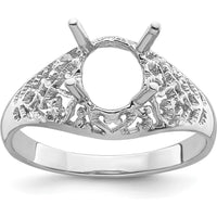 14K White Gold Oval Gemstone Ring Mounting - 8x6mm with Tapered Band and Rhodium Plating by Monteluci Fine Jewelry