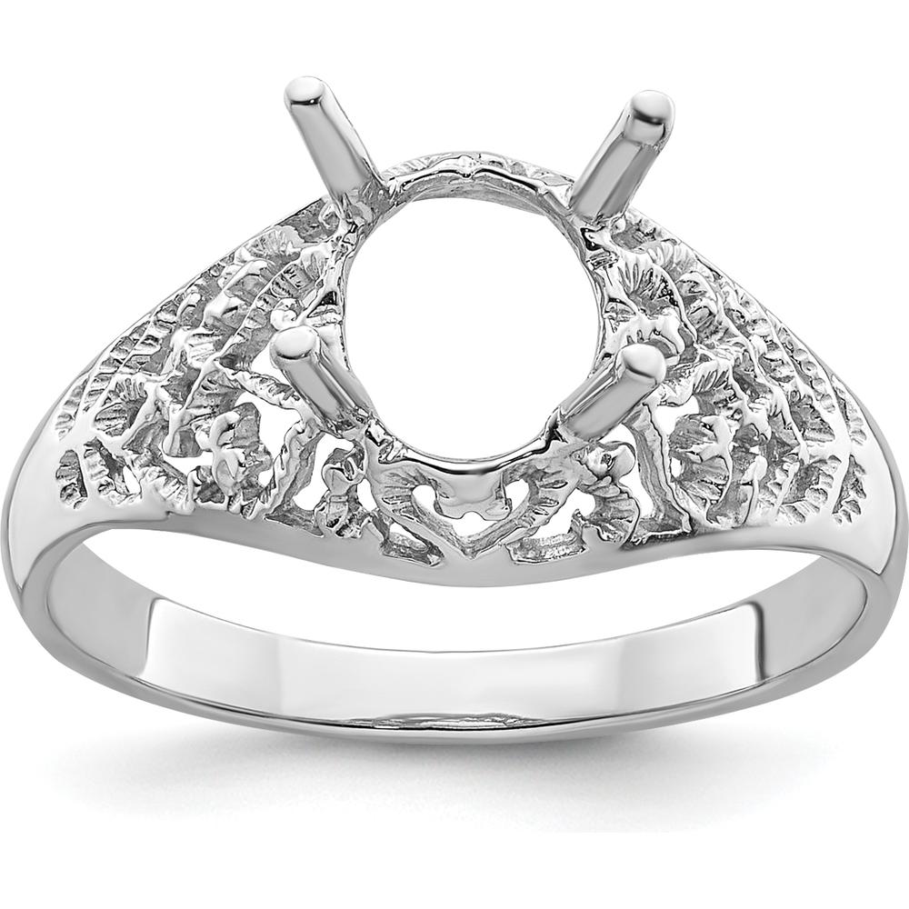 14K White Gold Oval Gemstone Ring Mounting - 8x6mm with Tapered Band and Rhodium Plating by Monteluci Fine Jewelry