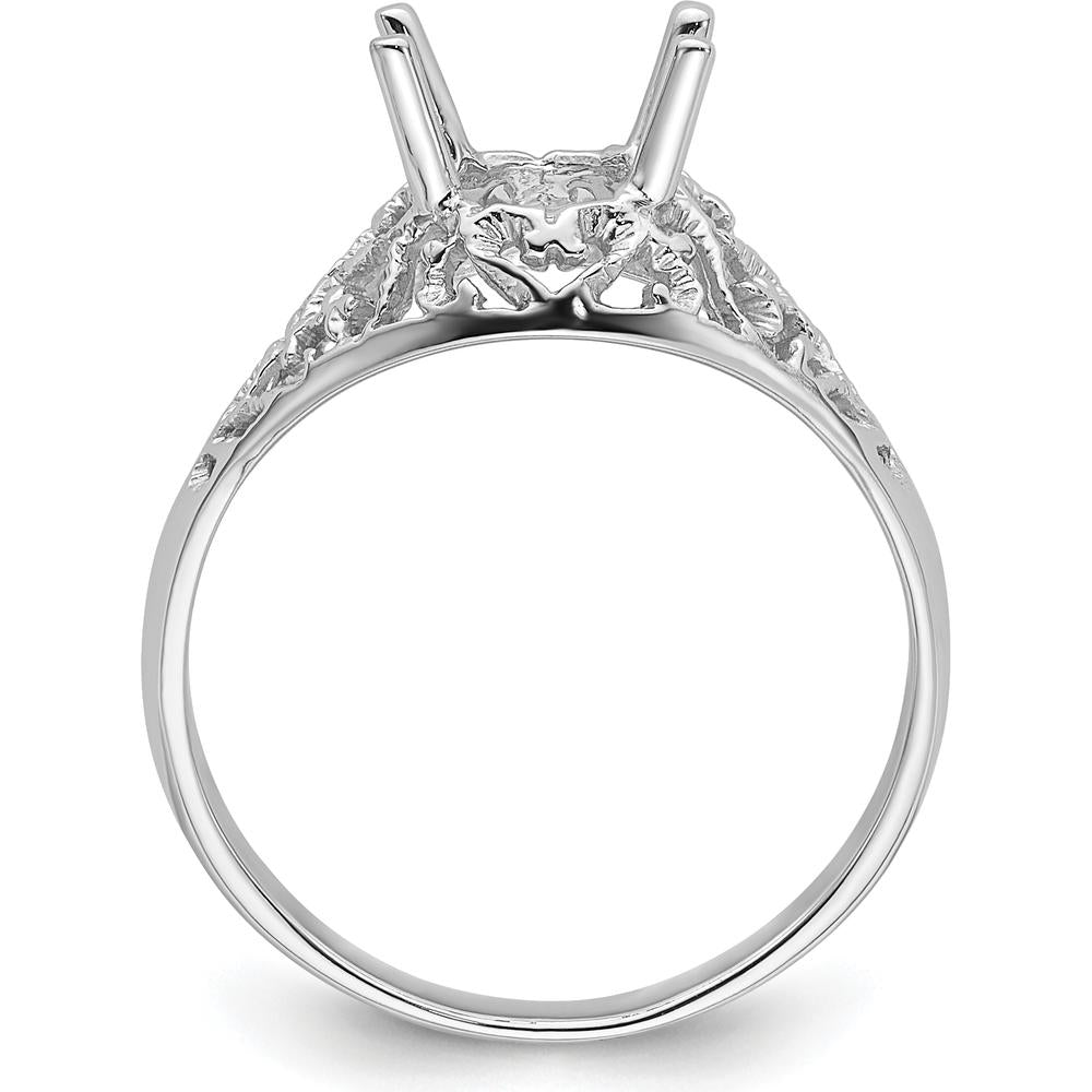 14K White Gold Oval Gemstone Ring Mounting - 8x6mm with Tapered Band and Rhodium Plating by Monteluci Fine Jewelry