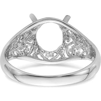 14K White Gold Oval Gemstone Ring Mounting - 8x6mm with Tapered Band and Rhodium Plating by Monteluci Fine Jewelry