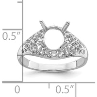 14K White Gold Oval Gemstone Ring Mounting - 8x6mm with Tapered Band and Rhodium Plating by Monteluci Fine Jewelry
