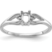 14K White Gold Oval Gemstone Ring Mounting for 5x3mm Stone with Diamond Accent - Rhodium Plated by Oro Pregiato